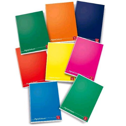 PIGNA COLOURS QUADERNO PUNTO METALLICO 80 GR 148X210 mm A5 20 FOGLI A QUADRETTI 4M COLORI ASSORTITI CONF 10 Pz.