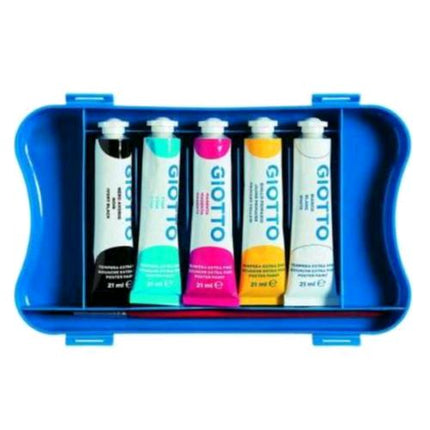GIOTTO TEMPERA EXTRA FINE TUBETTI DA 21ML COLORI ASSORTITI CON PENNELLO CONF 5 Pz.
