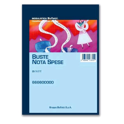 DATA UFFICIO BLOCCO 25 BUSTE NOTA SPESE 23X16 CM CONF 10 Pz.