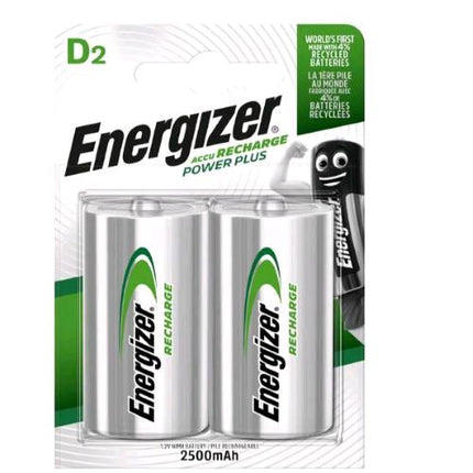 ENERGIZER POWER PLUS RECHARGE BATTERIE RICARICABILI D2 TORCIA 2.500mAh CONF 2 Pz.
