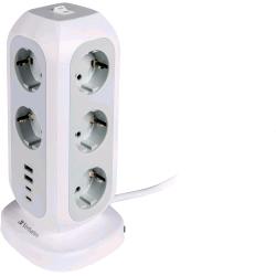 Verbatim EUPT-01 power tower 15 in 1 11 prese bipasso/shucko + 2 x USB-A 2 x USB-C con interruttore cavo 2 mt bianco/grigio