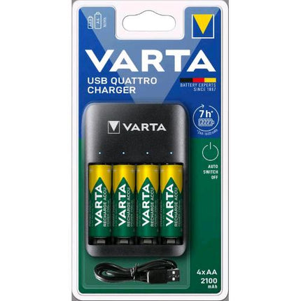 VARTA USB QUATTRO CHARGER CARICABATTERIE PER BATTERIE RICARICABILI + 4 BATTERIE STILO AA RICARICABILI 2.100mAh