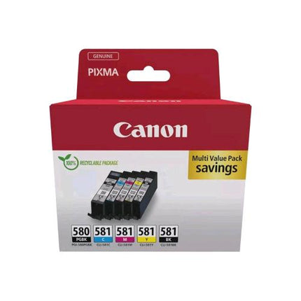 CANON PGI-580/CLI-581 MULTIPACK PGBK/C/M/Y/BK 5 CONFEZIONI NERO, GIALLO, CIANO, MAGENTA, PIGMENTO NERO PER PIXMA TS6251, TS6350, TS6351, TS705, TS8252, TS8350, TS8351, TS8352, TS9550, TS9551