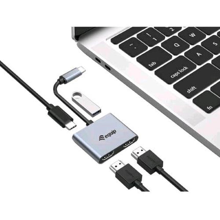 EQUIP ADATTATORE 4 IN 1 MST INGRESSO USB-C USCITE 2 x HDMI FEMMINA 4K/30Hz - 1 USB-A 3.2 GEN 2 -1 USB-C PD 3.0 100 W
