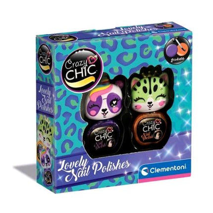 CLEMENTONI CRAZY CHIC LOVELY NAIL POLISHES SET CON 2 SMALTI A BASE D'ACQUA ATOSSICI