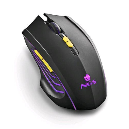 NGS GMX-200 MOUSE GAMING WIRELESS CON ILLUMINAZIONE A LED ERGONOMICO AMBIDESTRO 3200 DPI REGOLABILI 6 TASTI NERO