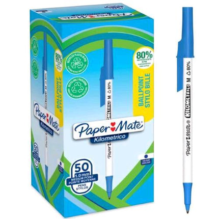 PAPERMATE KILOMETRICO RECYCLED ESPOSITORE PENNA A SFERA PUNTA 1 mm INCHIOSTRO BLU CONF 50 Pz.