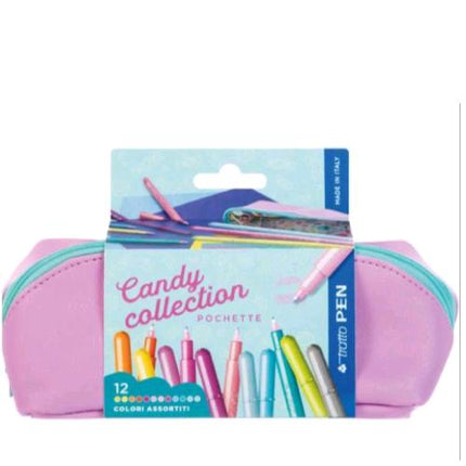 TRATTO CANDY COLLECTION PENNA PUNTA IN FIBRA TRATTO 0.5 mm CON POCHETTE IN TESSUTO COLORI ASSORTITI CONF 12 Pz.