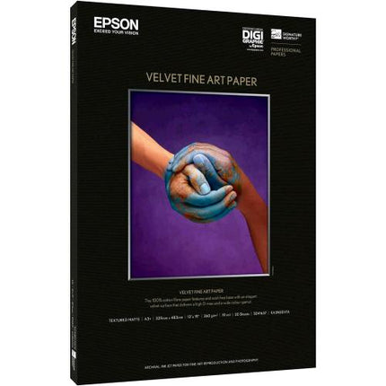 EPSON VELVET FINE ART PAPER CARTA FOTOGRAFICA FORMATO A3+ 43 x 48,3 cm COLORE BIANCO 20 FOGLI