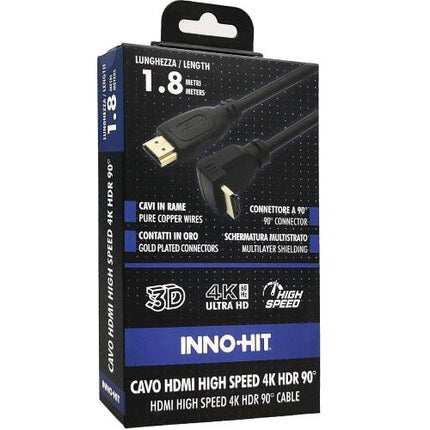 INNO HIT CAVO HDMI 4K HDR HIGH SPEED MASCHIO-MASCHIO 1 CONNETTORE ANGOLATO A 90 GRADI 1.8 MT NERO