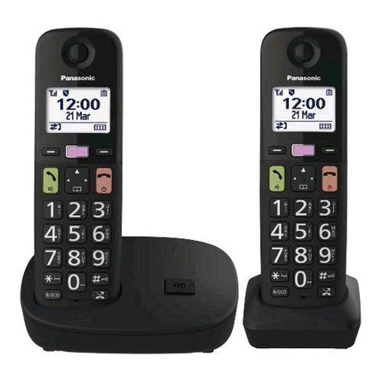 PANASONIC KX-TGU112EXB DUO TELEFONO CORDLESS DECT SENIOR TASTI GRANDI VIVAVOCE + 1 AGGIUNTIVO NERO