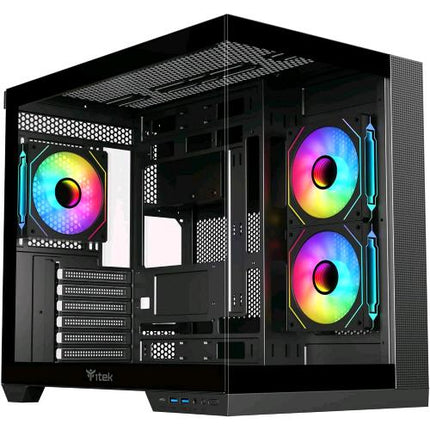 ITEK DARK CAVE DS TOWER GAMING ATX 3 x 12cm ARGB FAN, 2 x USB-C 3.0 PANNELLO FRONTALE E LATERALE IN VETRO TEMPERATO SENZA CUCITURE NERO