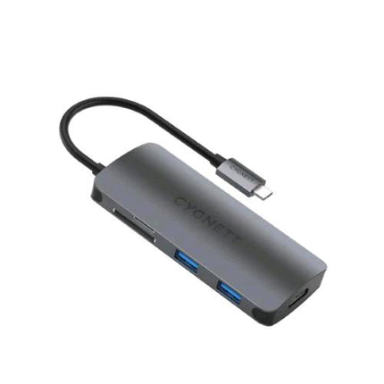 CYGNETT UNITE POCKETMATE HUB USB-C 6 IN 1 -1 x HDMI 4K - 2 x USB-A - 1 x USB-C 100W PD PASS-THROUGH - 1 x MICRO SD CARD - 1 x SD CARD IN ALLUMINO GRIGIO