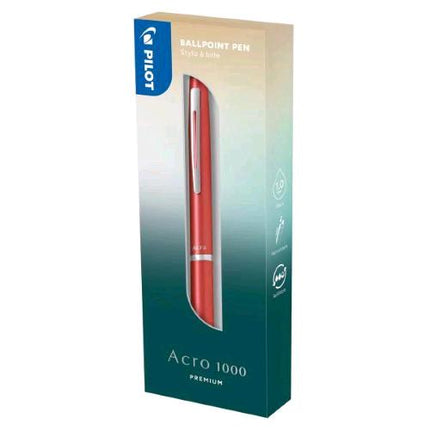 PILOT ACRO 1000 PENNA A SFERA A SCATTO TRATTO 1 mm FUSTO ROSA CORALLO INCHIOSTRO NERO CONFEZIONE REGALO