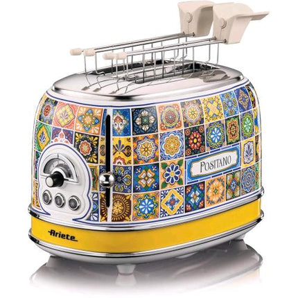 ARIETE 105 POSITANO EDITION TOSTAPANE ELETTRICO IN METALLO 2 FESSURE 810 W 6 LIVELLI DI DORATURA FUNZIONE DEFROST ESPULSIONE AUTOMATICA VASSOIO RACCOGLI BRICIOLE