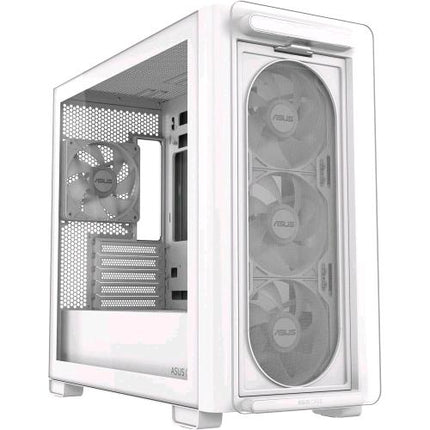 ASUS A23 PLUS TG ARGB WHITE CASE MICRO-ATX, SUPPORTO PER SCHEDE MADRI CON CONNETTORI NASCOSTI, RADIATORI DA 360mm E SCHEDE GRAFICHE DA 380mm 4 VENTOLE ARGB PREINSTALLATE BIANCO