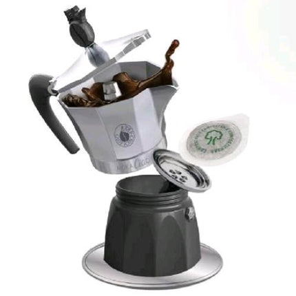 CAFFE' BORBONE MOKACIAO CAFFETTIERA MOKA A CIALDE 44 mm CON PIATTINO INDUZIONE FINO A 3 CAFFE' CON UNA CIALDA 15 CIALDE OMAGGIO