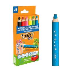 BIC kids multisuperficie pastelli punta da 10 mm con temperamatite colori assortiti conf 6 pz.