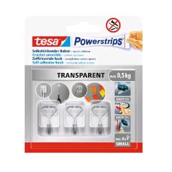 Tesa powerstrips ganci adesivi small con ganci in metallo rimovibili trasparente conf 3 pz. con 4 powerstrips