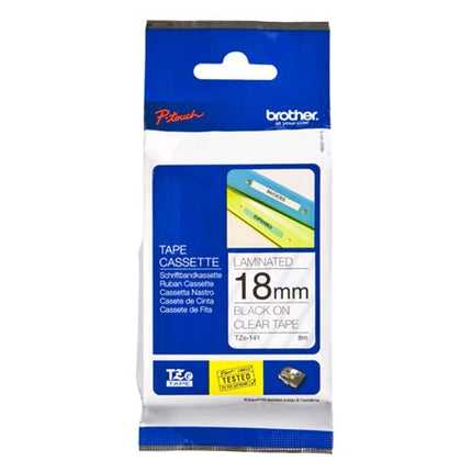 BROTHER NASTRO PER ETICHETTATRICE LAMINATO 18MM X 8MT TRASPARENTE STAMPA NERO TZE141