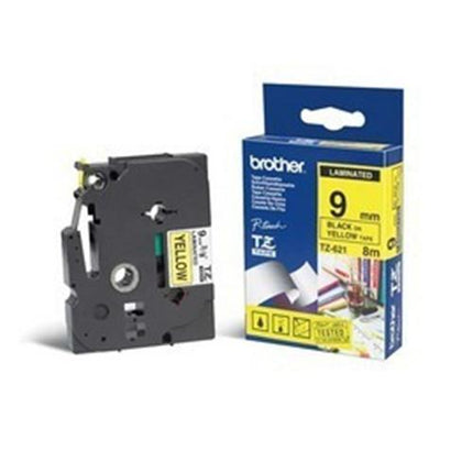 BROTHER TZE621 NASTRO LAMINATO 9MMx8MT COLORE GIALLO STAMPA NERO