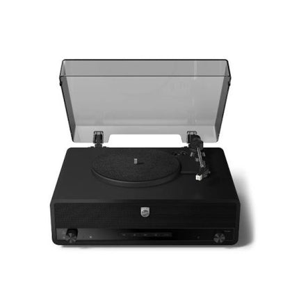 PHILIPS STEVIE GIRADISCHI BLUETOOTH RETRO' A 3 VELOCITA' ALTOPARLANTI STEREO INTEGRATI BASS REFLEX AURACAST, USB, RCA E USCITA CUFFIE NERO